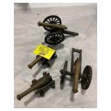 4 ANTIQUE BRASS / METAL CANNONS