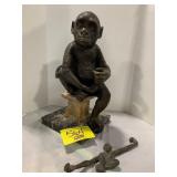12' TALL BRONZE MONKEY STATUE ON STONE BASE,
