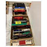 VINTAGE BOXED TRAIN CARS, 2 FLATS OF VINTAGE