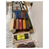 VINTAGE BOXED TRAIN CARS, 2 FLATS OF VINTAGE