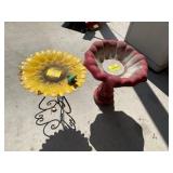 2 BIRD BATHS - CONCRETE & METAL