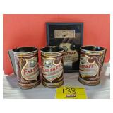 (3) FALSTAFF BEER CAN STEINS, FRAMED FALSTAFF