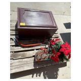 WOOD CABINET, PEPSI BOTTLES, HAND SAWS, OIL CAN,