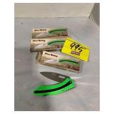 3 FROST CUTLERY GREEN HANDLE POCKET KNIVES