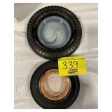 PINK & SLAG GLASS TIRE ASHTRAYS