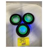 3 GREEN GLOWING GLASS SMALL SIZE TIRE ASHTRAYS