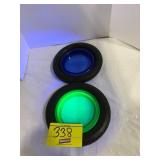 GREEN & BLUE GLASS TIRE ASHTRAYS
