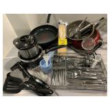 FLATWARE, KITCHEN UTENCILS, POTS & PANS OF ALL