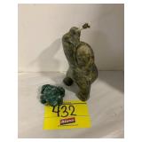 KAYUTAK CARVED ESKIMO FIGURE, CARVED STONE FROG