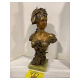 12' TALL GREEN ONYX BASE METAL LADY BUST STATUE