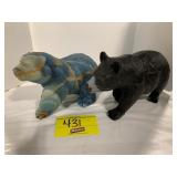 METAL ZIMBABWE BEAR, BLUE CARVED STONE? BEAR