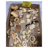 FLAT W/ CARVED BONE OR PLASTIC EARRINGS,