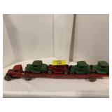 ANTIQUE ARCADE TRUCK & TRAILER W/ 4 CARS