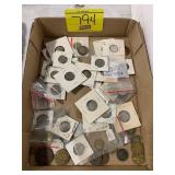 FLAT W/ FOREIGN COINS, TOKENS, ETC