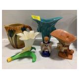 FLOWER POTTERY PITCHER, ROSEVILLE MARKED VASE,