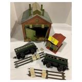 2 METAL TRAIN BUILDINGS, 2 METAL GERMANY MARKED