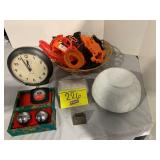 MILK GLASS BOWL, COOKIE CUTTERS, BIG BEN CLOCK,