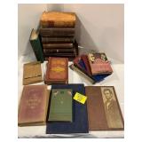 GROUP OF ANTIQUE ORNATE SPINE BOOKS OF ALL KINDS