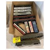 FLAT OF VINTAGE PLASTIC TRAIN CARS OF ALL KINDS