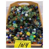 WOOD TRAY OF MARBLES