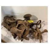 2 ANTIQUE CORN SHELLERS, ANTIQUE MEAT GRINDER,