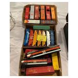 3 FLATS OF VINTAGE PLASTIC TRAIN CARS OF ALL