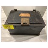 HEAVY CAST IRON LOCKBOX - HAS WELLS FARGO PAPER