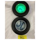 2 SLAG GLASS TIRE ASHTRAYS