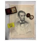 LINCOLN PRINT, 2 ANTIQUE TIN TYPE STYLE LINCOLN