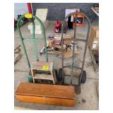 2 2-WHEEL DOLLYS, WOODEN CRATE, STEP LADDER