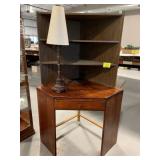 WOODEN CORNER DESK, PRESSED WOOD CORNER SHELF,