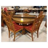 4FT ROUND WOODEN TIGER OAK TABLE, 5 WOODEN ACCENT