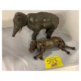 2 ANTIQUE WOODEN TOY ELEPHANT & DONKEY FIGURES
