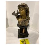 11' TALL BRONZE? LADY W/ BIRD BUST & STONE BASE