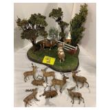 SET OF ANTIQUE LEAD REINDEER, COW DIORAMA