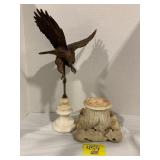 18' TALL METAL EAGLE ON ALABASTER BASE, ALABASTER