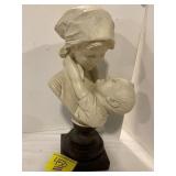 16' TALL CHALKWARE? LADY W/ BABY BUST ON WOODEN
