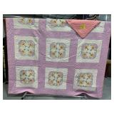 HAND STITCHED PURPLE & PINK CROSS-STITCH QUILT
