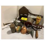OIL CAN, ANTIQUE CIGAR CUTTER, GROUP OF ANTIQUE