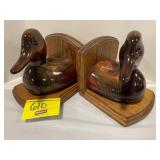 PAIR OF WOODEN DUCK BOOKENDS