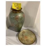 CLOISONNE BRASS VASE & DISH