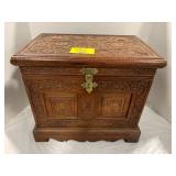 16' TALL CARVED WOOD TRUNK W/ TRAY INSERT