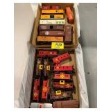 2 FLATS OF VINTAGE PLASTIC TRAIN CARS OF ALL