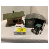 2 METAL TRAIN BUILDINGS, VINTAGE TIN LITHO JAPAN