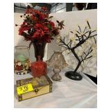 GLASS FAIRY LAMP, FLOWER VASES, METAL Dï¿½COR BOX