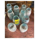 GROUP OF BLUE GLASS CANNING JARS