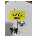 2 BUTTERFLY ABALONE SHELL PENDANTS STAMPED 925 -