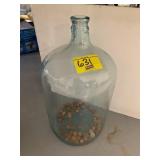 GLASS WINE JUG W/ COINS
