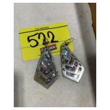 FISH HOOK DANGLE ABALONE SHELL EARRINGS STAMPED