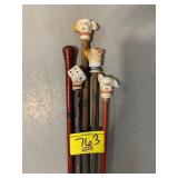 4 ANTIQUE PORCELAIN HEAD CANES, WOODEN ANTIQUE